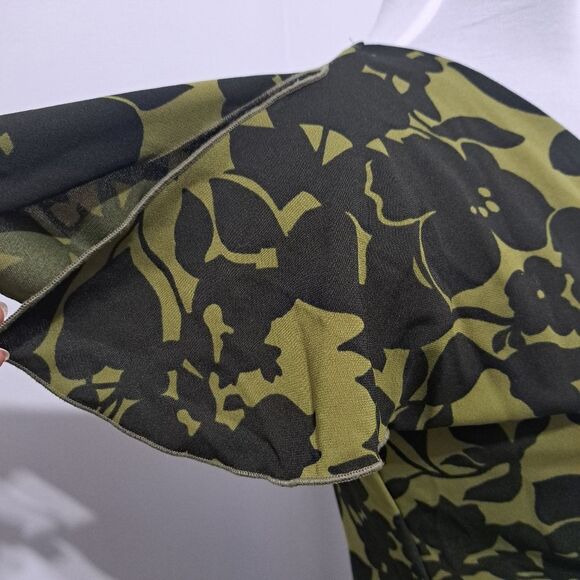 Vintage Trixxi Y2K Floral Print V- Neck  Retro Fit & Flare  Medium Sea Green - Picture 10 of 15